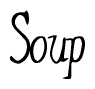 The image is of the word Soup stylized in a cursive script.