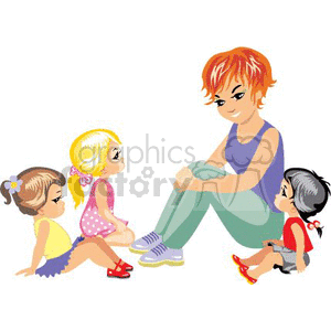 A Teacher Sitting Talking to Three Little Girls