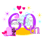 The clipart image contains the number 60th decorated in a celebratory manner, with a pair of bells tied with a ribbon, hearts, and sparkles around it, giving a festive and celebratory vibe typically associated with a 60th birthday or anniversary.