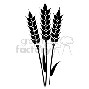 The clipart image depicts three stalks of wheat, a common symbol associated with agriculture, harvest, and natural farming. The design is stylized and simplified, which would make it suitable for vinyl-ready clip art, such as for signage or as a cut file for crafts and decorations.