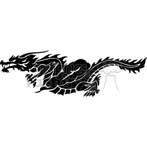 The clipart image features a stylized black silhouette of a dragon. This highly graphic dragon design has sharp angles, curves, and pointed features that make it suitable for use in tattoo art, vinyl decals, cutting for signage, or as a design element in various graphical projects.