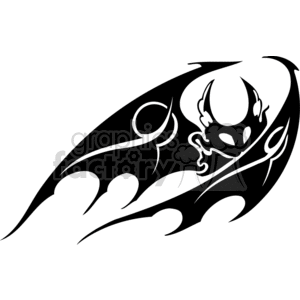 The image is a black and white clipart of a stylized bat in flight. It features bold, dynamic lines that convey motion, with accents that suggest the bat's skeletal and facial features, emphasizing a spooky or scary aesthetic often associated with Halloween.
