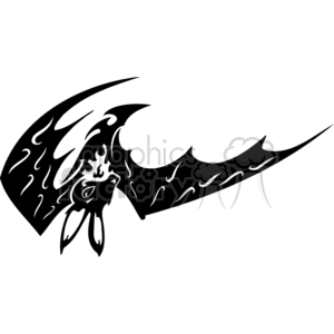 This clipart image features a stylized bat in black and white, showcasing a scary and spooky aesthetic fitting for Halloween themes. It's designed to be vinyl-ready, making it suitable for various applications, including decorations, apparel, stickers, and more. The bat is represented in a position with wings extended and appears to be hanging upside down, which is a typical resting pose for bats.