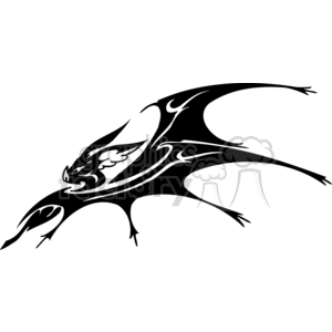 The clipart image displays a stylized representation of a bat in flight. Its design is suitable for vinyl-ready applications, featuring bold, contrasting lines that are ideal for decals, T-shirts, or other merchandise. The bat's wings are extended, and its body is adorned with decorative elements that add to a menacing and slightly Gothic appearance, making it a fitting graphic for Halloween or spooky-themed projects.