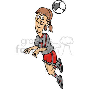 Female soccer player head butting the ball.
