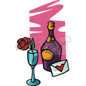 Champagne bottle and glass for Valentine's Day.