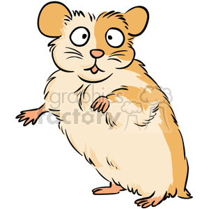 The cartoon seems to be depicting a hamster, although it could also be a mouse. It has a surprised expression on its face and is standing upright on its hind legs with its front paws raised.