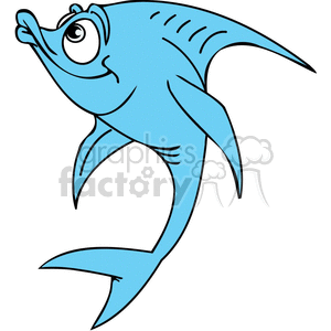 This clipart image features a cartoon representation of a blue fish with a comical expression. The fish has a large, bulging eye and a wide open mouth that add to its humorous appearance. Its body is streamlined with fins and a tail, common features of an aquatic creature designed for swimming.