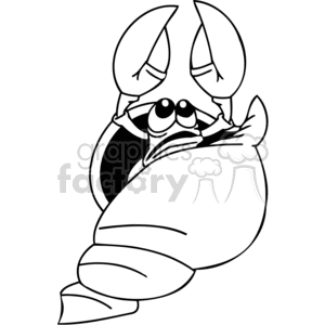 In this clipart image, there is a cartoon depiction of a hermit crab. The crab is using a shell as its home, and its eyes and claws are protruding from the openings of the shell. The crab has a funny, somewhat exaggerated appearance with large, expressive eyes, which adds a humorous character to the image.