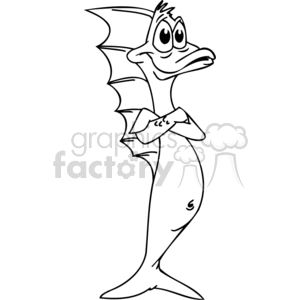 The clipart image depicts a whimsically drawn fish standing upright with human-like arms crossed over its chest. The fish features bulging eyes and a somewhat sassy or cheeky facial expression, with exaggerated fins and tail, giving it a comical appearance.