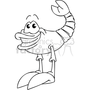 This clipart image features a cartoon lobster with a humorous expression. It is drawn in a simple line art style, suitable for coloring activities.