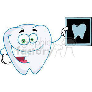 Happy white tooth holding up an x ray of a healthy tooth