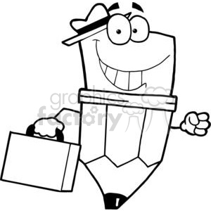 Pencil Cartoon Character Carrying A Briefcase