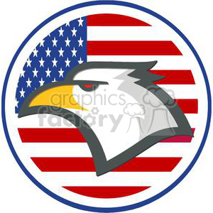 The image is a comical, cartoon-style vector illustration of an American eagle with a patriotic theme. The eagle is depicted as a headshot wearing a red, white, and blue top hat, with the American flag draped over its shoulders. The eagle's eyes are wide open, and it has a humorous expression on its face. This image could be used as an icon or patch to represent the United States, specifically for events like Memorial Day.