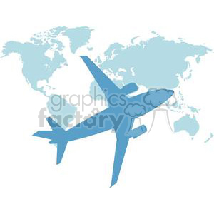 The clipart image shows an airplane flying over the Earth. The plane is depicted a solid blue color. The Earth is shown in shades of green. The image suggests the concept of travel and global connectivity.