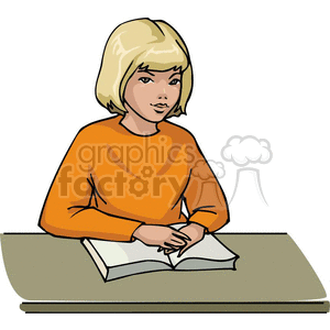 Cartoon girl sitting at a desk