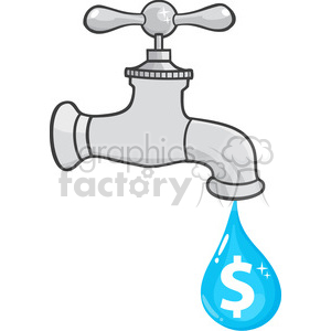 12879 RF Clipart Illustration Water Faucet With Dollar Dripping