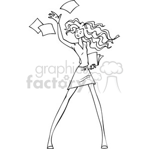 black and white image of a women throwing papers into the air