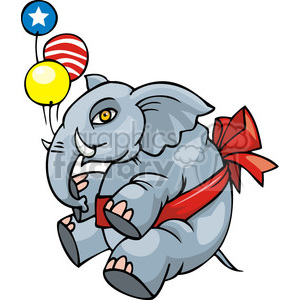 Republican mascot floating with balloons
