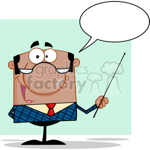 Clipart of African American Business Manager Gesturing With A Pointer Stick And Speech Bubble