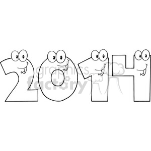 5660 Royalty Free Clip Art 2014 New Year Numbers Cartoon Characters