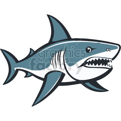 The image shows a stylized illustration of a shark. The shark appears aggressive with an open mouth, revealing sharp teeth. The coloration suggests a typical depiction of a shark with a grayish-blue body and a white underbelly.