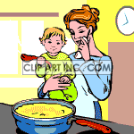 Mother on the phone holding her baby in kitchen