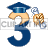 This animated gif is the number 3. It has a graduation hat on and is moving side to side. It is holding its graduation papers in a hand that is floating and not attached to the body