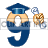 This animated gif is the number 9. It has a graduation hat on and is moving side to side. It is holding its graduation papers in a hand that is floating and not attached to the body