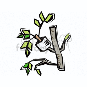 The clipart image shows a stylized branch with green leaves. The branch appears to be a simplified, cartoon-like illustration of a tree or plant branch with a selection of leaves protruding from various points. The color palette is limited, with the leaves colored green and the branch in a shade of brown or gray, reflecting a typical tree branch.
SEO title for the image: Cartoon Tree Branch with Leaves Illustration
