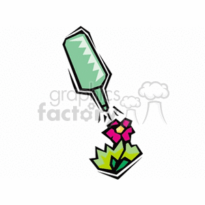 The image is a clipart representation of a watering can watering a pair of flowers. The watering can is tilted and depicted with water flowing from its spout onto the flowers below. The flowers have pink and magenta petals with green leaves and are illustrated in a simple, stylized manner.