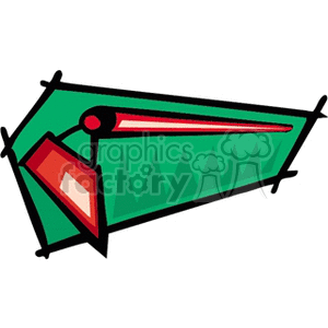 This is a stylized, abstract clipart image of a garden hoe, which is a hand tool used in gardening and agriculture. The hoe is depicted with a red handle and a red blade against a green and black abstract background that may suggest vegetation or the outdoors.
