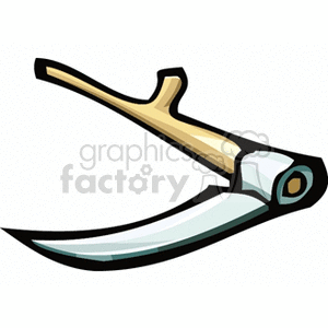 The image is a clipart of a sickle, which is a hand-held agricultural tool with a curved blade typically used for harvesting grain crops or cutting grass for hay.