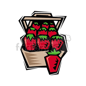 The image depicts a collection of ripe strawberries contained within a basket. The strawberries are depicted in a stylized manner typical of clipart, with bright red coloration and green tops, highlighting their freshness and readiness for consumption or sale.