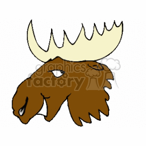 The image depicts a simple, cartoonish illustration of a male moose head with prominent antlers. It appears to have a stylized design with basic coloring.