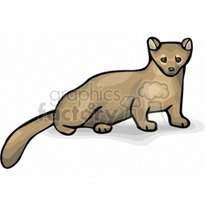 The clipart image displays a cartoon representation of a mink, an animal known for its luxurious fur. The mink is depicted with a notable long body, short limbs, and a bushy tail, with a simplified facial structure to suit the stylized art form of the clipart.