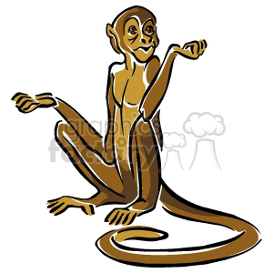 The clipart image features a stylized cartoon monkey sitting down. The monkey appears to be playful, with a whimsical expression on its face and its tail curled on the ground.