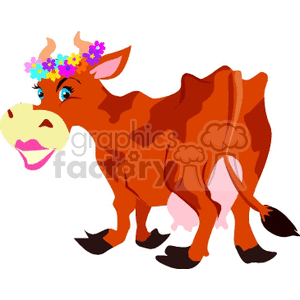 brown cow with flowers