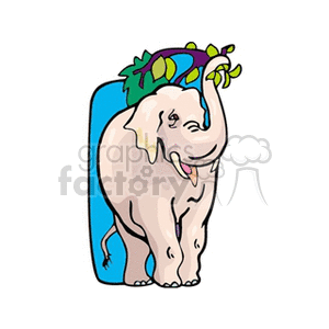 The image is a clipart illustration of a cheerful elephant. The elephant is depicted in a cartoonish style, with a large, friendly smile. It appears to be an Asian elephant, as indicated by its smaller ears and rounded back. The elephant is standing, and its trunk is raised up in what seems to be a playful or greeting gesture.