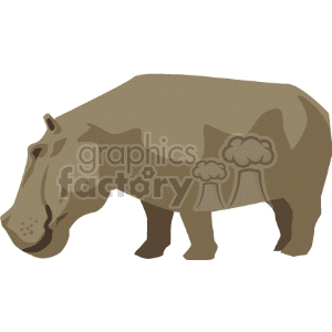 The clipart image shows a simplified, stylized representation of a hippopotamus. It is depicted in a side profile with a clearly defined head, body, and legs. The coloring is various shades of brown, suggesting a stylized or abstract rendering rather than a detailed, realistic one.