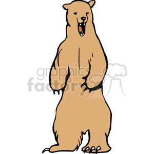 The image is a clipart of a single bear standing upright on its hind legs. It seems to be a stylized representation of a brown or grizzly bear, characterized by its brown color and large size. The bear has an open mouth as if it might be roaring or vocalizing.