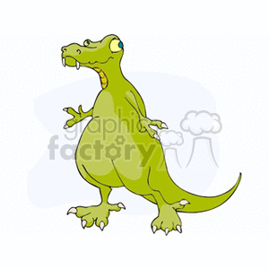 The image depicts a stylized, cartoon-like dragon or dinosaur. It stands upright on two legs, with a long tail, a pair of wings on its back, and sharp claws. The creature has a friendly demeanor, with a smiling mouth and wide eyes.