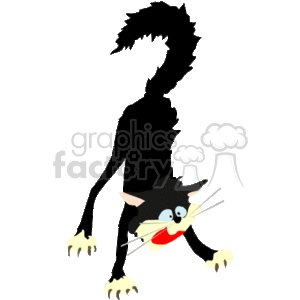 The clipart image shows a cartoon illustration of a scared or frightened cat with its fur raised and back arched. The cat is depicted with white and gray fur and has large green eyes.
