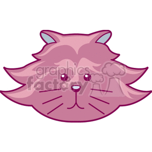 The clipart image displays a stylized representation of a cat's head. The cat has a fluffy pink appearance with prominent whiskers, a small nose, and wide, open eyes. The ears are pointed at the top, suggesting it might be a long-haired breed.