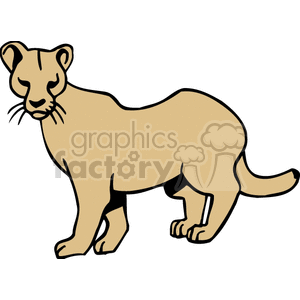 The clipart image depicts a stylized illustration of a lioness. She appears to be in a walking stance with a simple design, featuring minimalistic detailing and a tan color representing the typical fur color of a lioness.