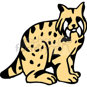 This clipart image depicts a stylized cartoon representation of a lynx. The characteristics that suggest it is a lynx include the pointed ears with tufts at the tips, and the short tail with a black tip. The animal has a coat with spots, which is typical for some lynx species.