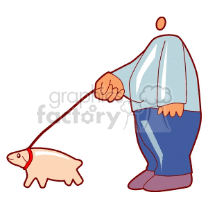 This clipart image depicts a stylized illustration of a person walking a small dog. The dog is on a leash, held by the person's hand. The person is shown from the back, and the dog is in profile.