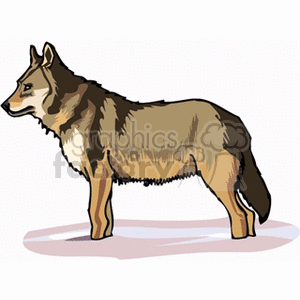 The image is a clipart illustration of a dingo, which is a type of wild dog native to Australia. It shows the animal in profile with characteristic features such as pointed ears, a bushy tail, and a sandy to reddish-brown coat with lighter coloring on its underbelly.