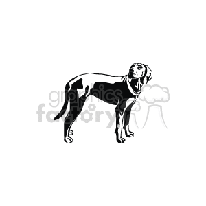 The clipart image is a line drawing of a single dog. The dog is standing in a profile view, looking to the left side of the image. It features details such as the eyes, nose, ears, tail, and a collar around its neck.