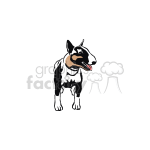 The clipart image shows a stylized representation of a bull terrier dog. The dog appears to be standing and looking to the side with its tongue out. The image is simple and has a cartoonish style.